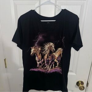 HILLS & VALLEYS Black Graphic Tee with Purple Accents